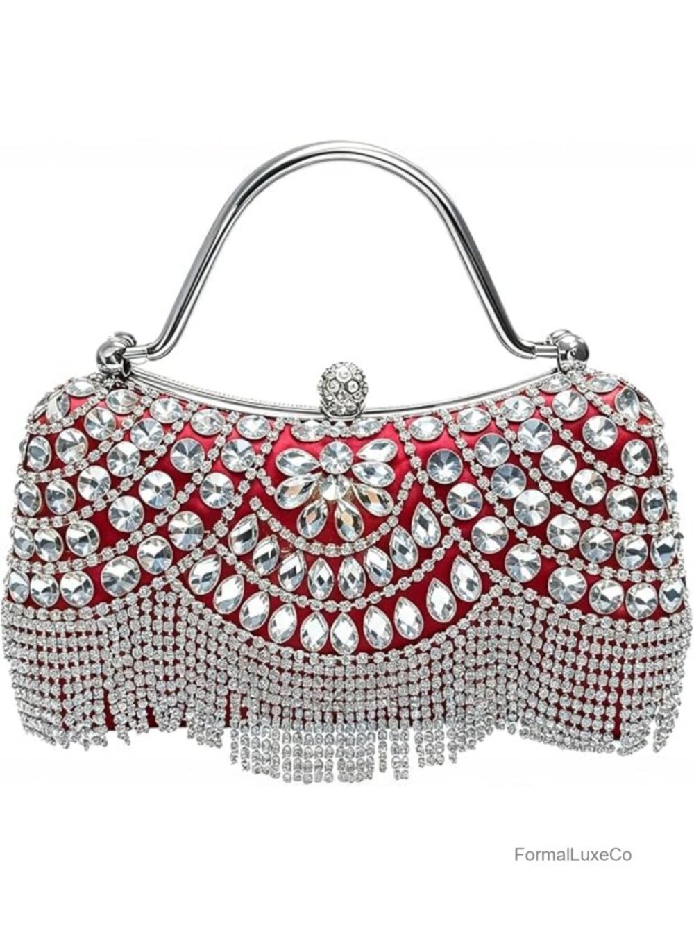 Rhinestone Fringe Clutch Purse Sparkly Evening Bag Detachable Chain